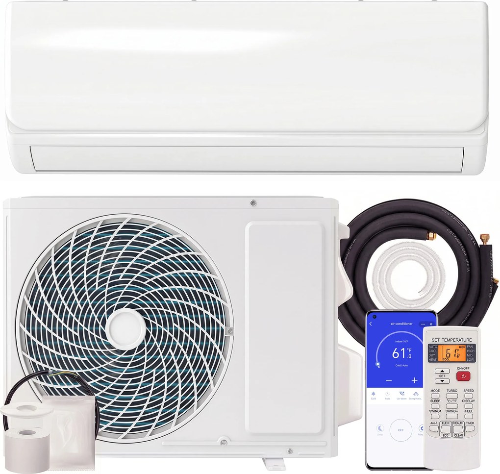 HOMCOM Ar condicionado mini-split 9000 BTU &amp; bomba de calor, ar condicionado Inverter com Wi-Fi e kit de instalação | Aosom Portugal