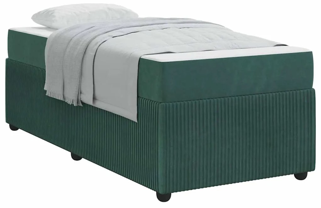 Estrutura de cama com colchão Verde-escuro 90 x 190 cm Veludo