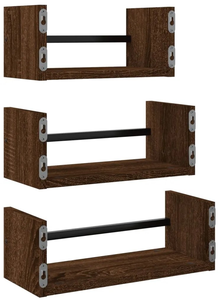3pcs prateleiras c/ barras derivados madeira carvalho castanho