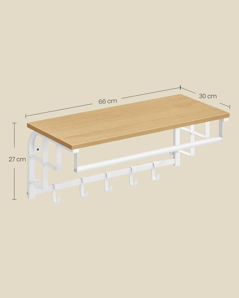 Bengaleiro de parede com 5 ganchos 30 x 66 x 27 cm cor de carvalho dourado - branco