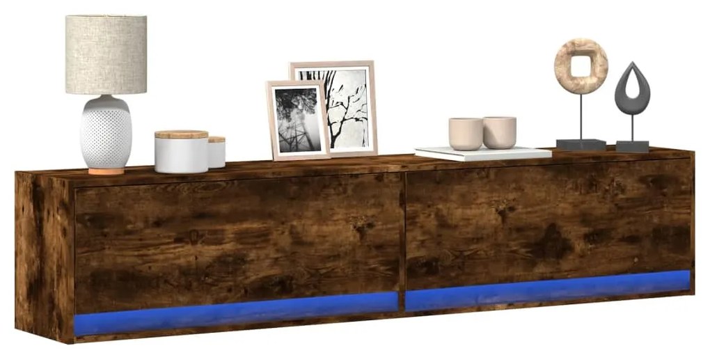 vidaXL Móvel de parede p/ TV c/ luzes LED 180x31x38 cm carvalho fumado