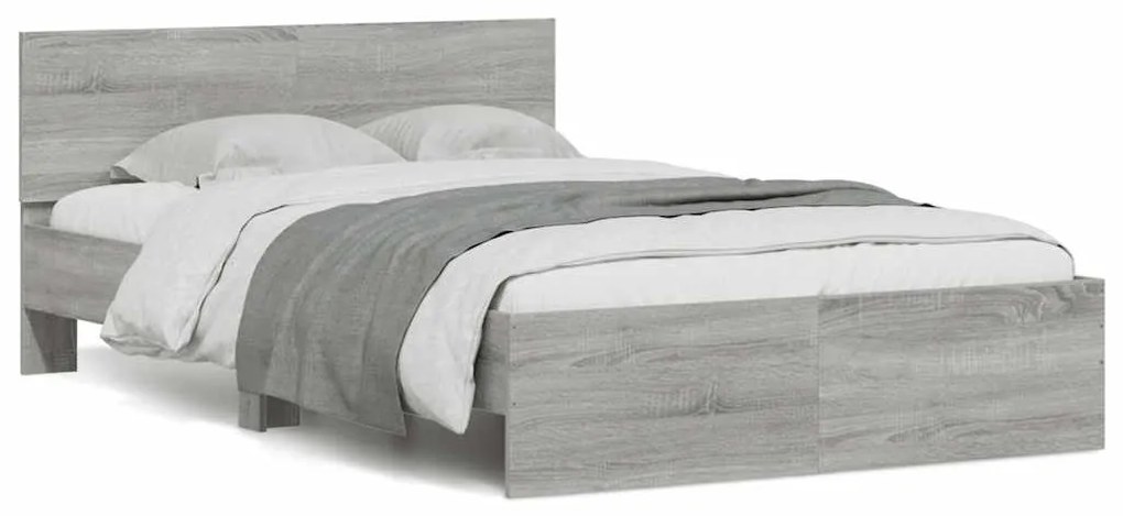 vidaXL Estrutura cama c/ cabeceira/luzes LED 120x190cm cinzento sonoma