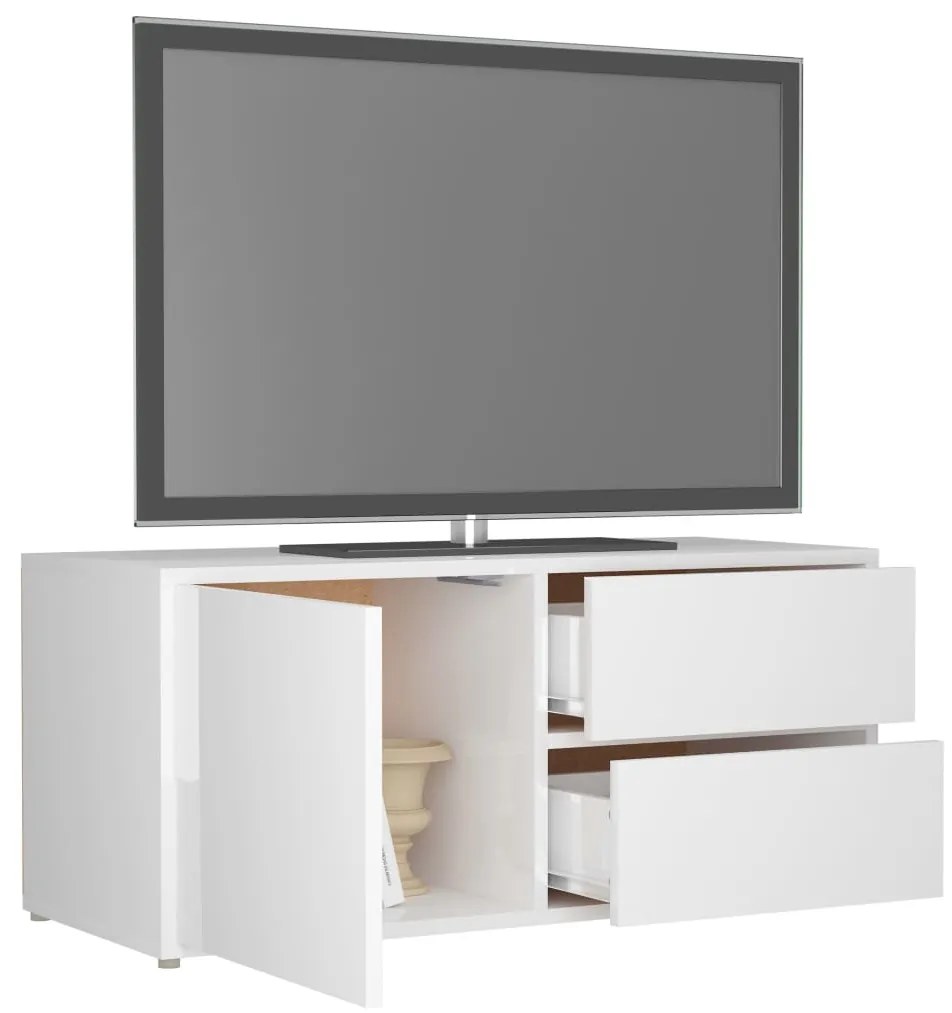 Móvel de TV 80x34x36 cm contraplacado branco brilhante