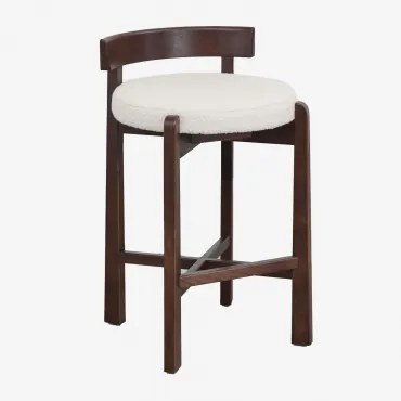 Pack De 4 Bancos Altos Em Madeira De Carvalho E Estofados Manila Madeira Escura & ↑65 Cm & Caracóis Blanco - Sklum