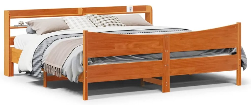 Estrutura cama c/ cabeceira 200x200cm pinho maciço castanho-mel