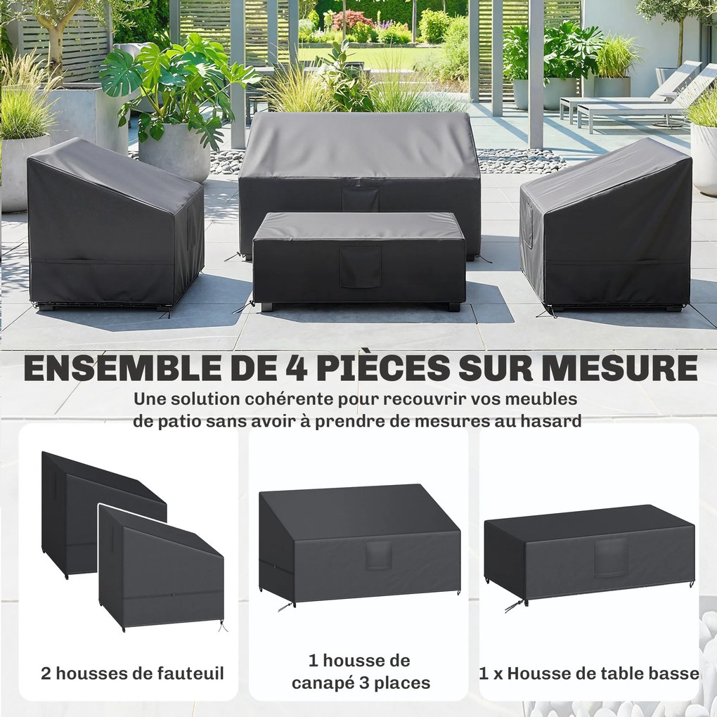 Conjunto de 4 capas impermeáveis para mobiliário de jardim em tecido Oxford 420D, com 6 aberturas de ventilação e saco de arrumação, 142 x 80 x 77 cm,
