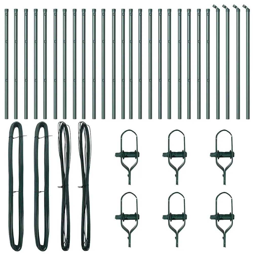 Postes de Cerca 26 pcs Verde Ø32 mm 100 cm Aço Galvanizado