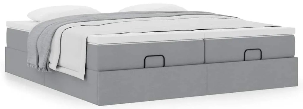 Estrutura de cama otomana com colchões tecido cinzento claro