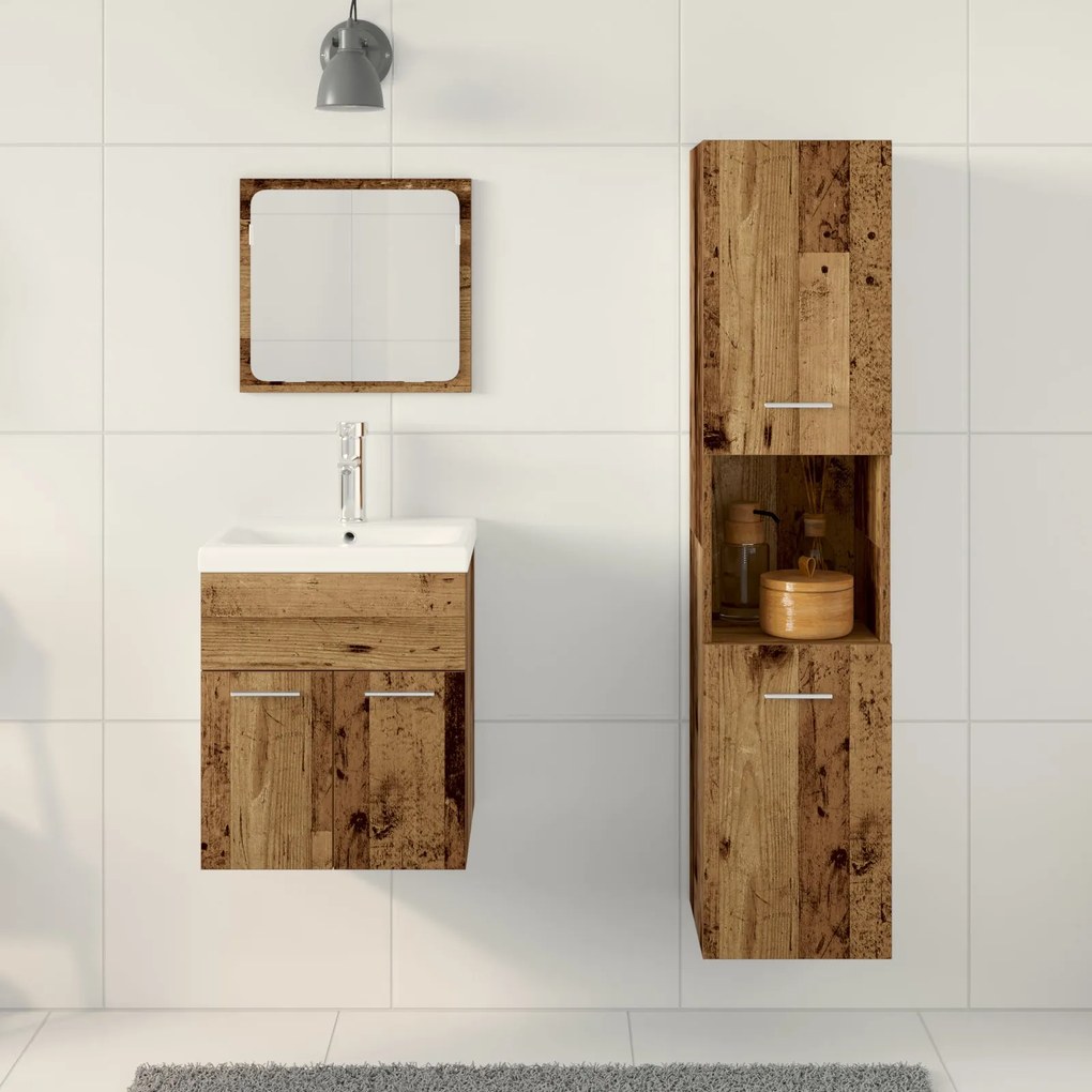Conjunto de Móveis para Banheiro - Madeira Velha em Madeira Engineered