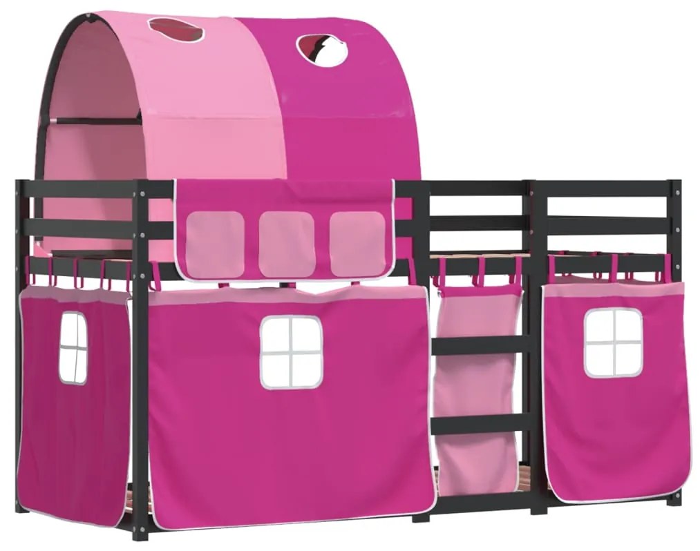 Beliche com cortinas 90x200 cm madeira de pinho maciça rosa