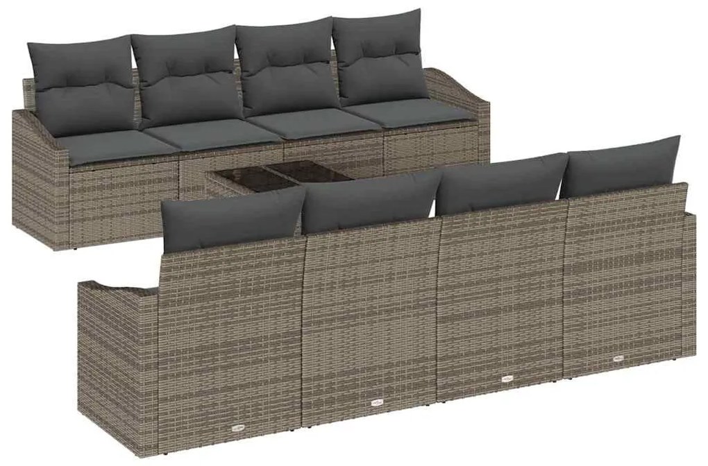 Conjunto de Sofá de Jardim de 7 Peças com Almofadas Cinzas de Rattan S