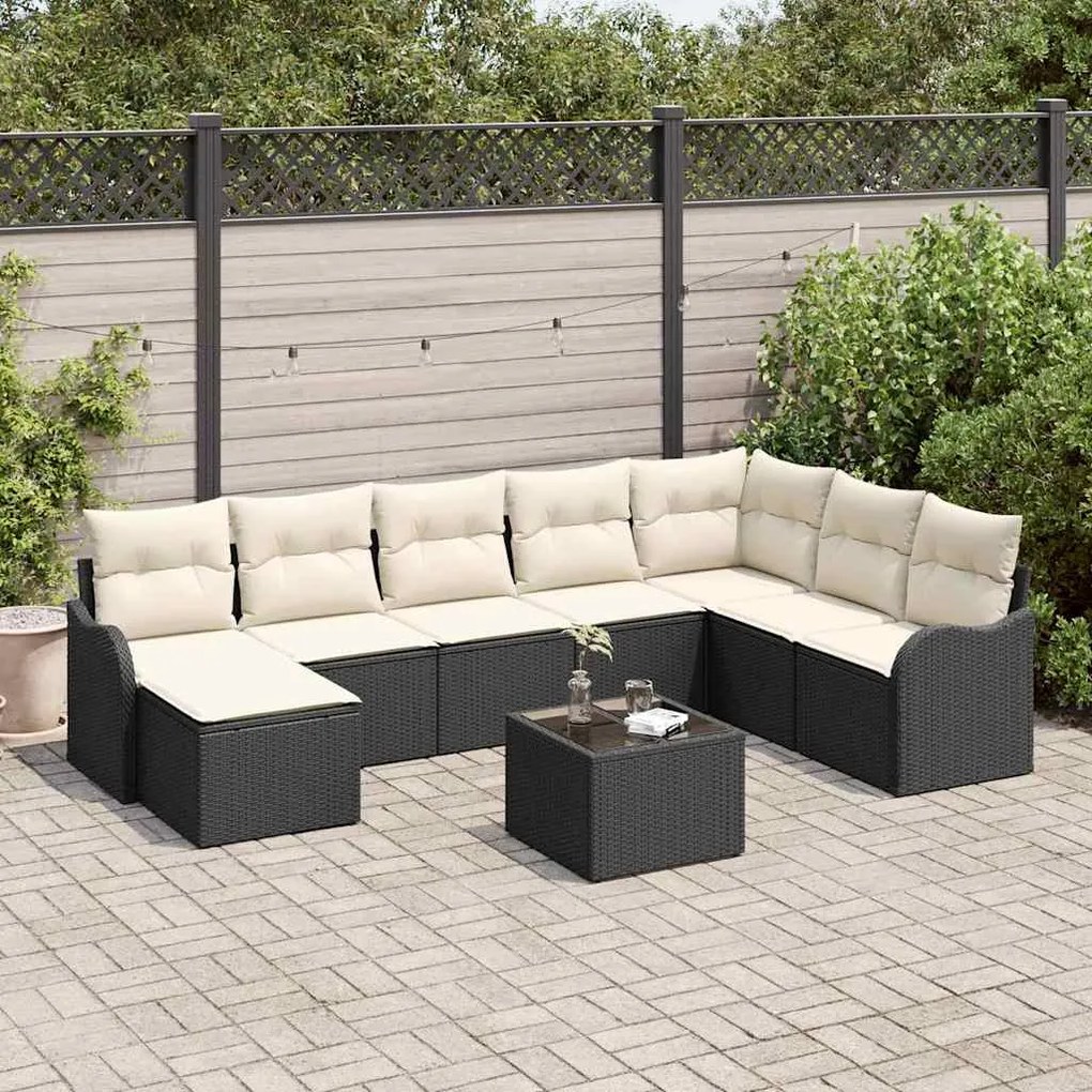 vidaXL Conjunto de Sofá de Jardim 9 pcs Preto vime PE