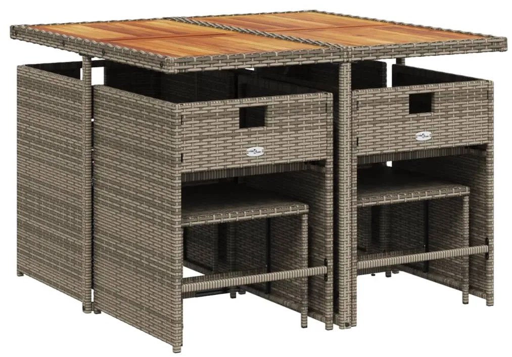 9 pcs conjunto de jantar p/ jardim c/ almofadões vime PE cinza