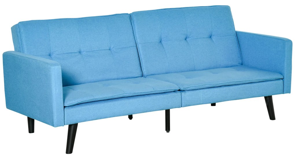 HOMCOM Sofá Cama de 3 Lugares Estofado em Tecido com Encosto Ajustável em 3 Posições e Pés de Madeira 198x81x81cm Azul | Aosom Portugal