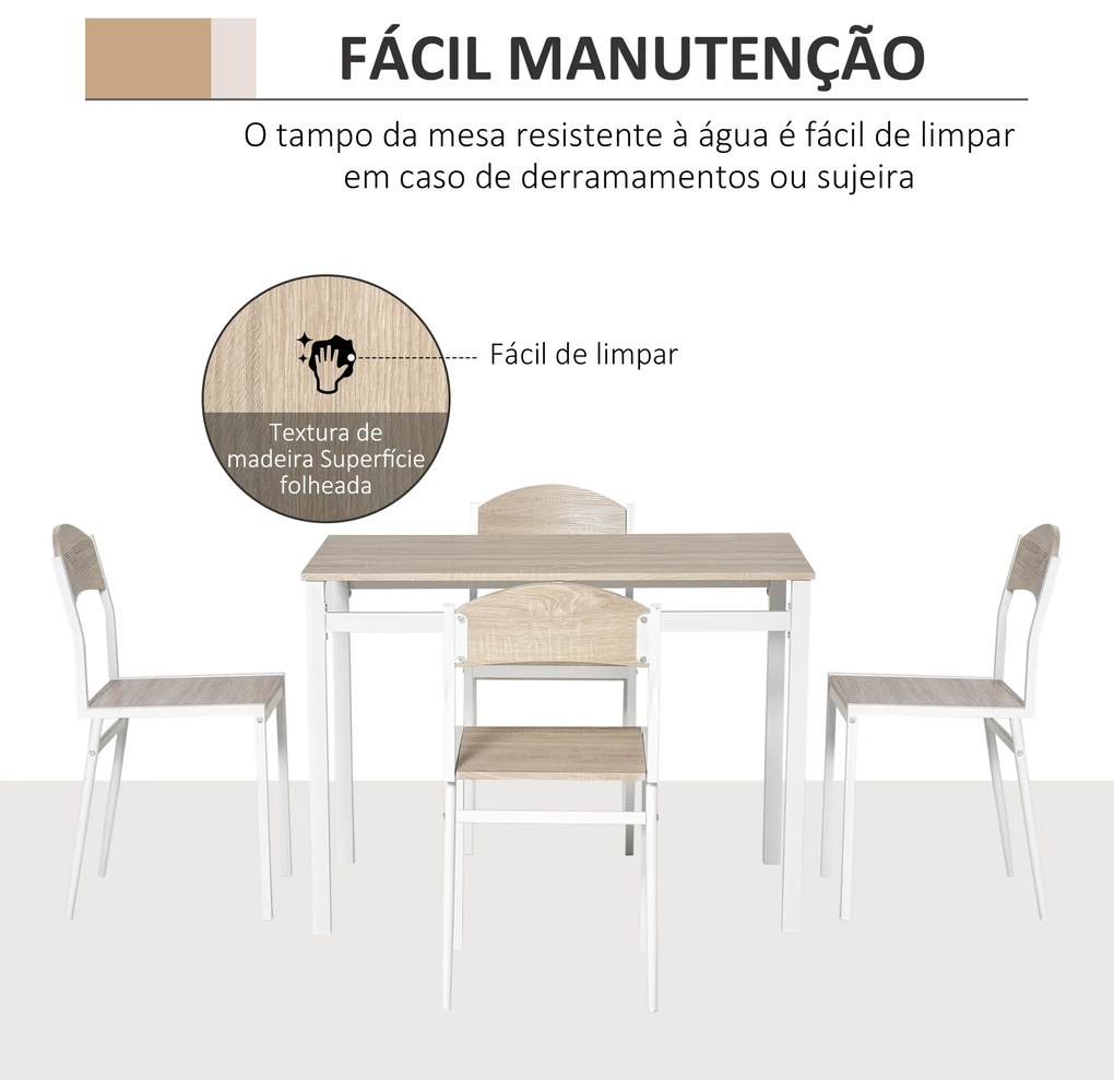 Conjunto de Mesa e Cadeiras de Refeição Mesa de Cozinha Retangular com 4 Cadeiras Estilo Moderno cor Carvalho e Branco