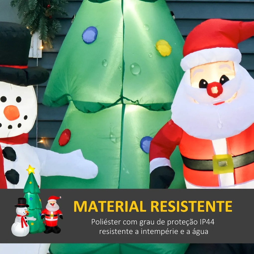Árvore de Natal Inflável 185cm com Luzes LED Pai natal e Boneco de Neve Infláveis Decoração de Natal Iluminada Interior e Exterior 105x145x185cm Multicolor