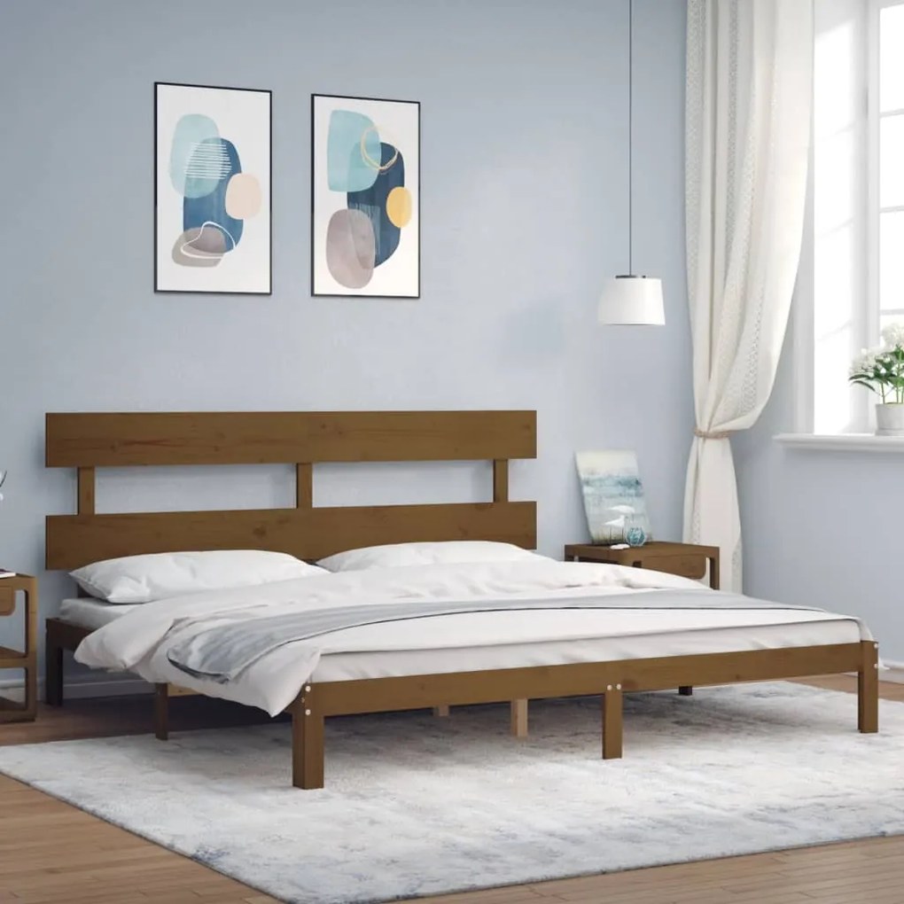 vidaXL Estrutura cama c/ cabeceira 200x200cm maciço castanho-mel