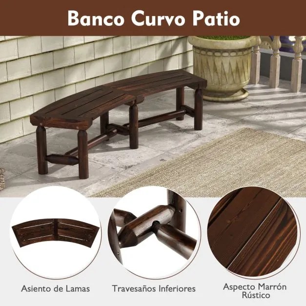 Banco de jardim exterior para 2 pessoas de madeira rústica para 2 pessoas Capacidade de carga 325 kg 139 x 36 x 41 cm Castanho