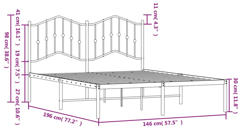 Estrutura de cama com cabeceira 140x190 cm metal preto