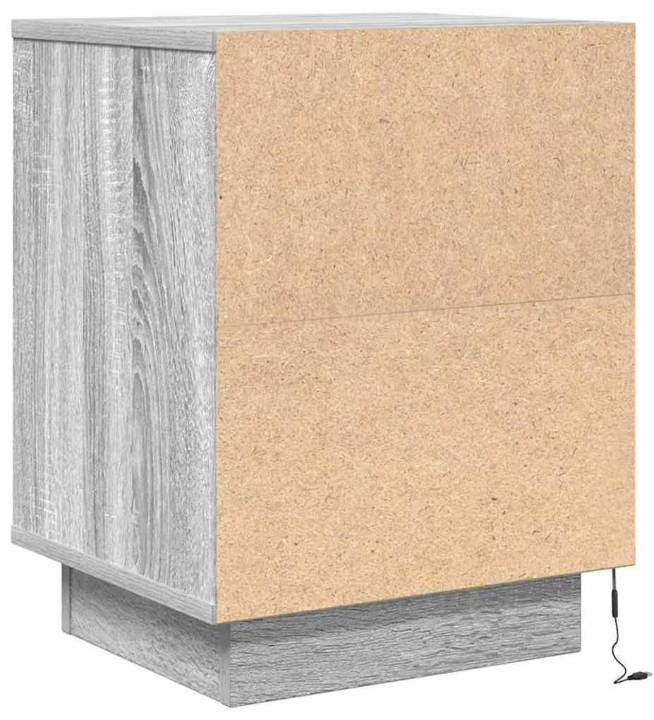 Mesas cabeceira c/ luzes LED 2 pcs 38x34x50 cm cinzento-sonoma