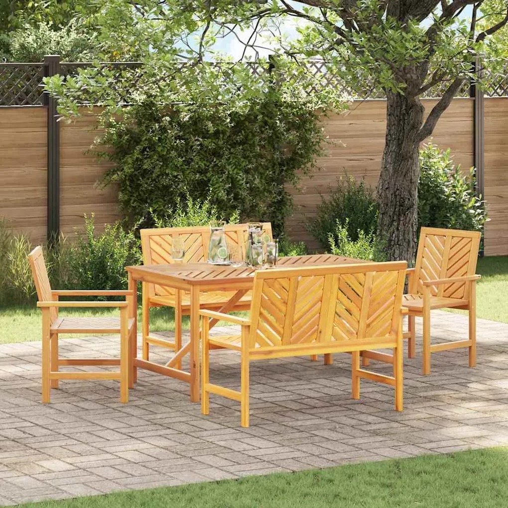 Conjunto de 5 Peças para Jantar em Jardim Madeira Maciça Acácia