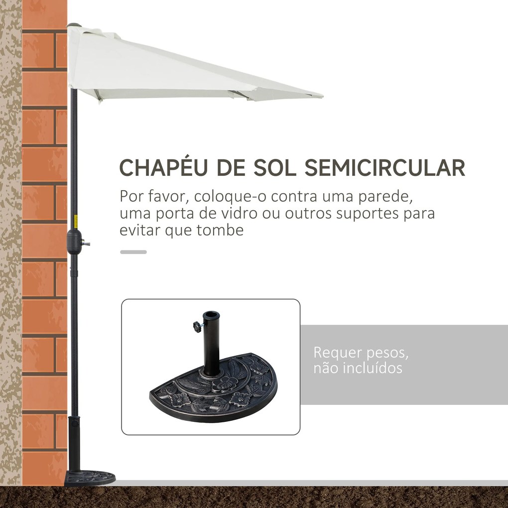 Chapéu de Sol Semicircular 269x138x236cm Chapéu de Sol à Manivela para