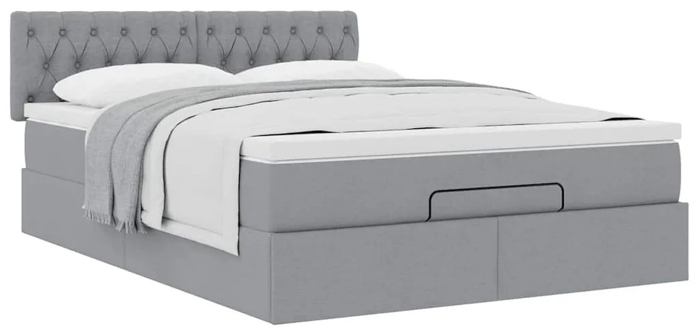Cama otomana com colchão 140x190 cm tecido cinzento claro