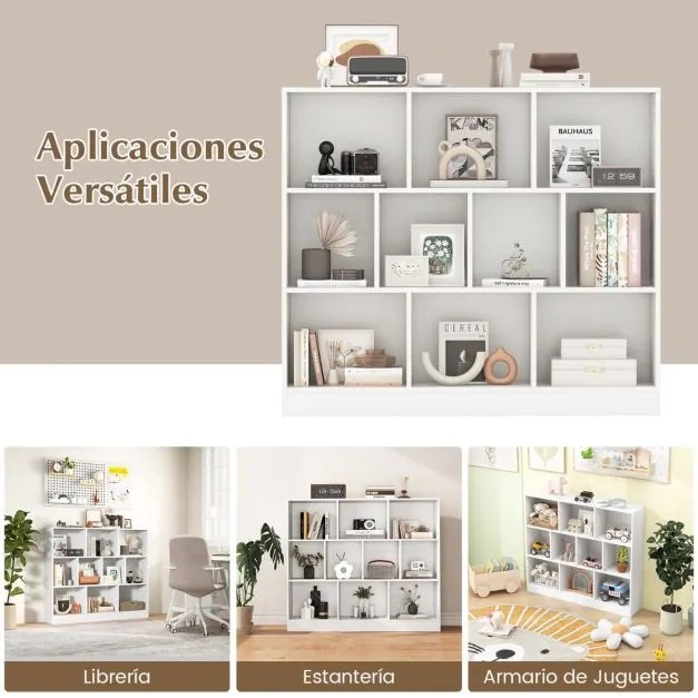 Estante de 10 cubos com 3 níveis de arrumação para sala de estar e quarto 120 x 24 x 104 cm Branco