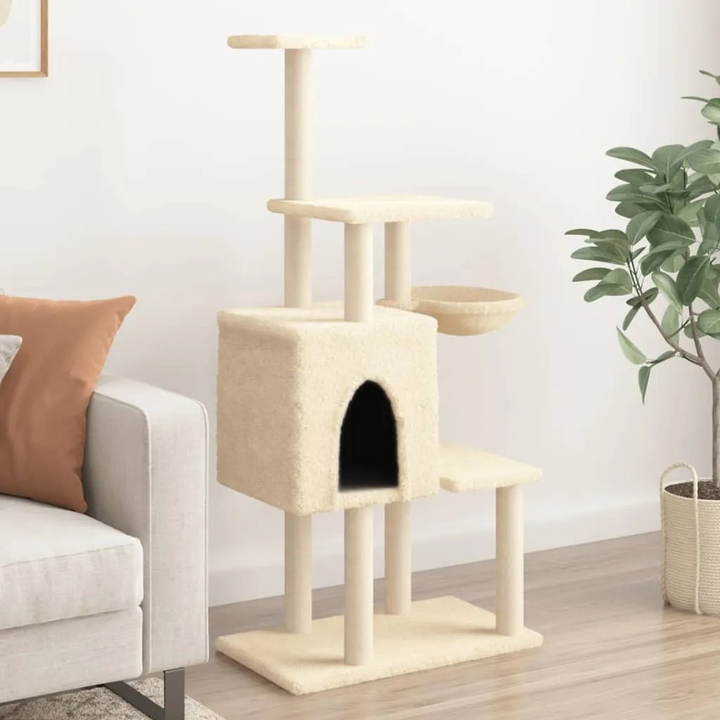 vidaXL Árvore p/ gatos c/ postes arranhadores sisal 131 cm cor creme