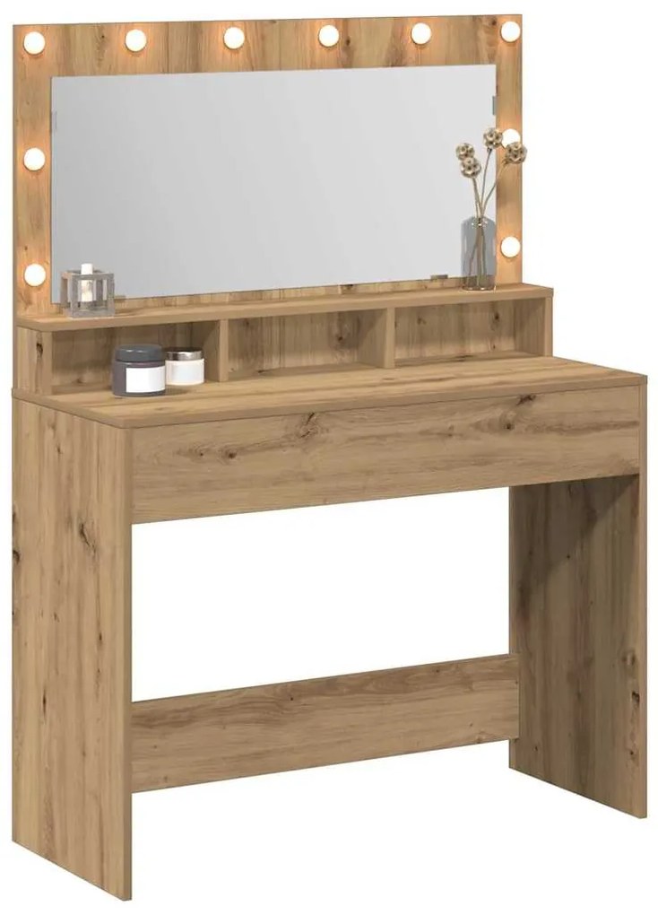 Mesa de Maquilhagem com Luzes LED em Carvalho Artesanal, 100x41x135 cm