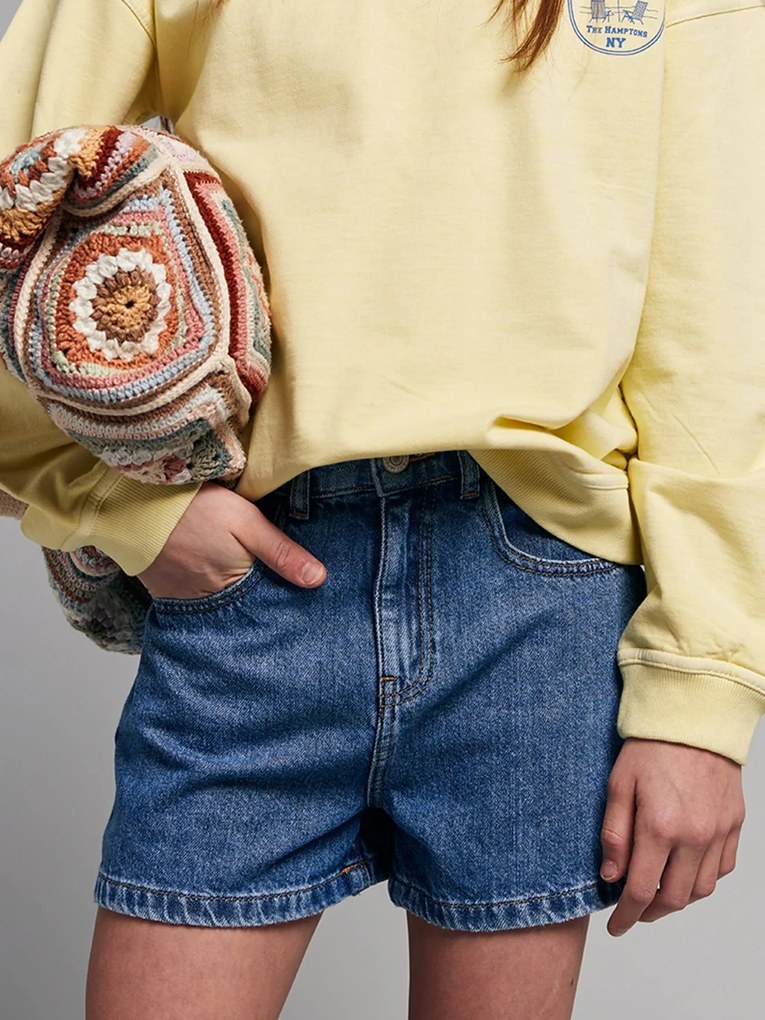 Short em denim de algodão para criança azul medio