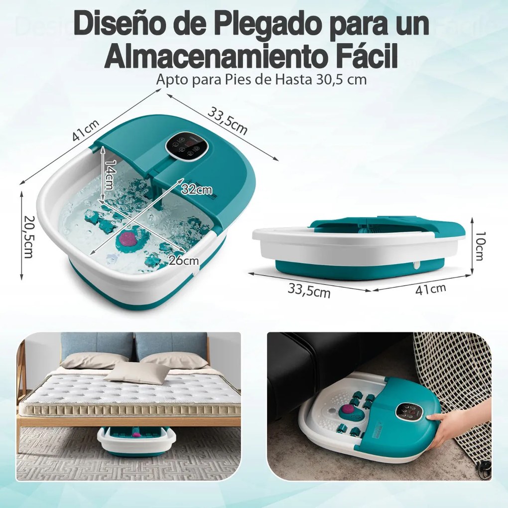 Massajador de Pés Dobrável com Banho de Pés Aquecedor com Controlo Remoto Caixa de Rolos de Massagem de Bolhas 33,5 x 41 x 20,5 cm Verde Escuro