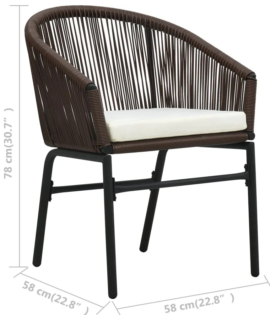 3 pcs conjunto de bistrô com almofadões vime PE castanho