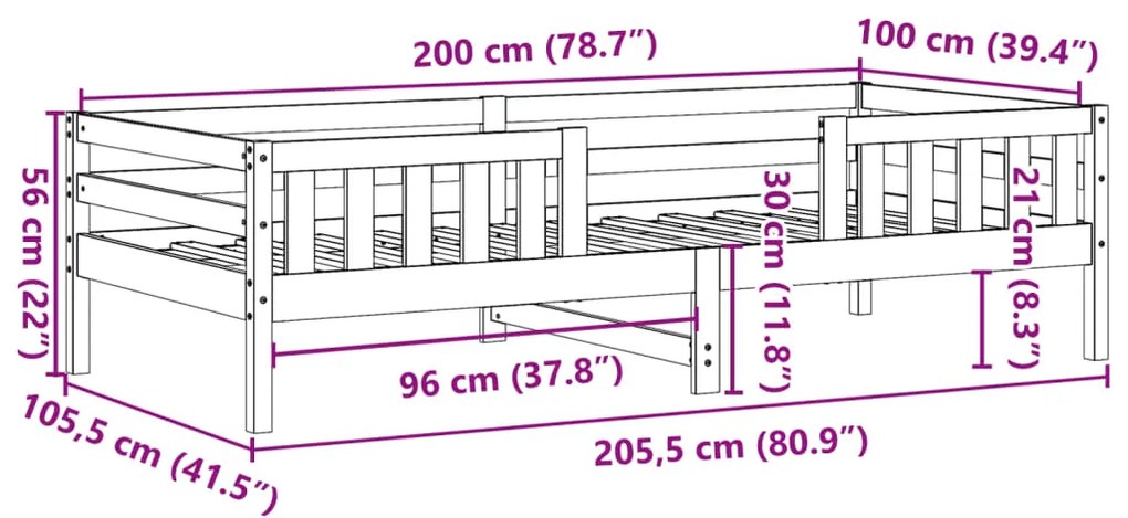 Cama sem colchão 100x200 cm madeira de pinho maciça