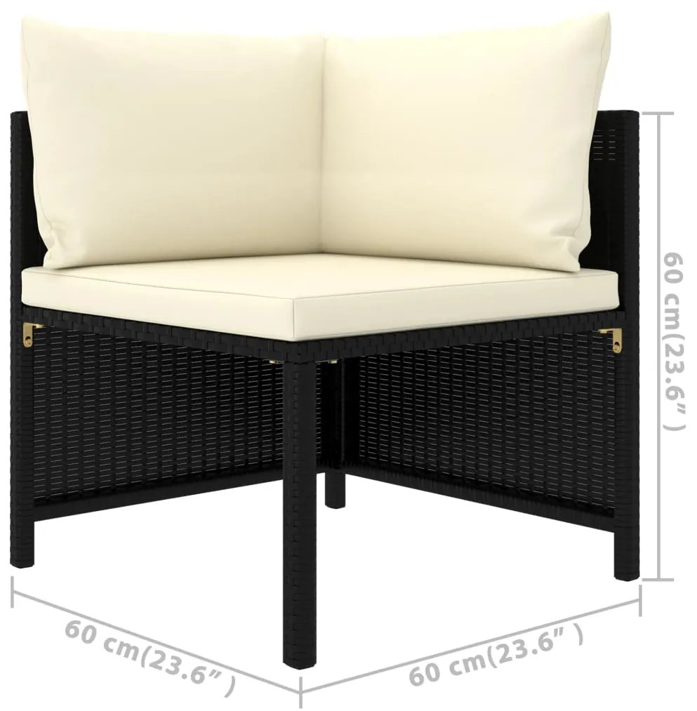 5 pcs conjunto lounge de jardim c/ almofadões vime PE preto