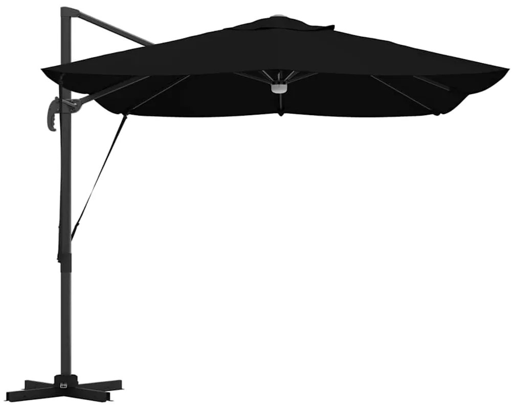 Guarda-Sol Cantilever Roma com LEDs em preto, 352x251x265 cm, feito de
