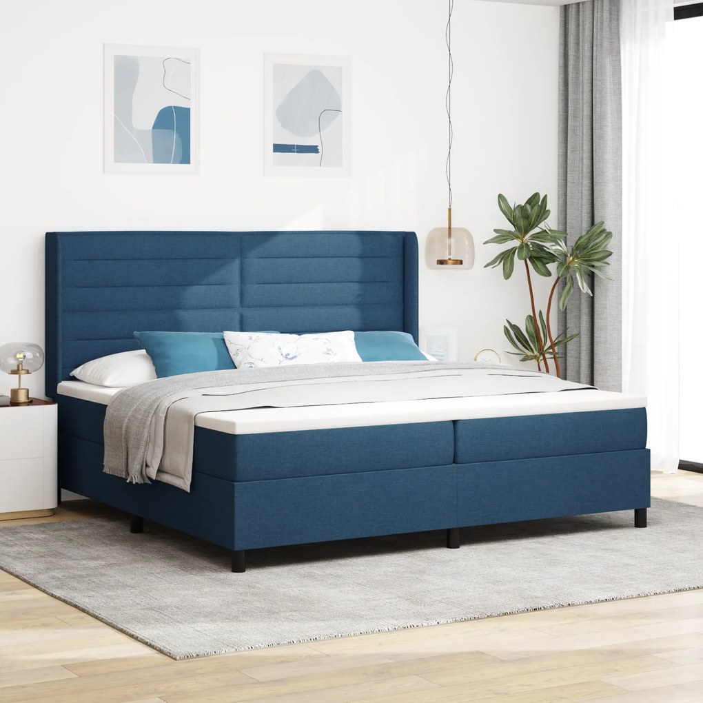 Cama Box Spring vidaXL com Colchão Azul 200x200 cm em Tecido