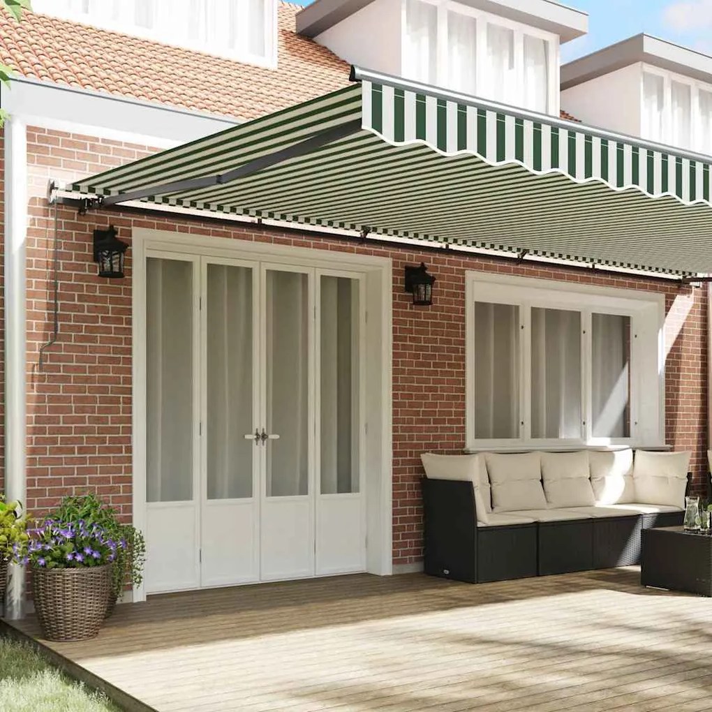 Toldo Retrátil Manual Verde e branco 600 × 300 cm tecido