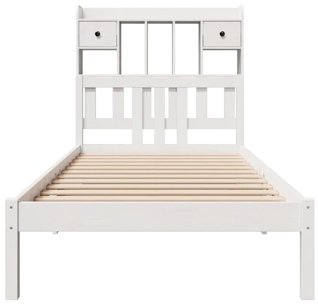 Cama com estante sem colchão 90x200 cm pinho maciço branco