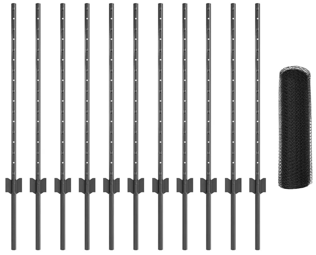 Postes de Cerca vidaXL 11 pcs U-Channel Cinza 80 cm Aço