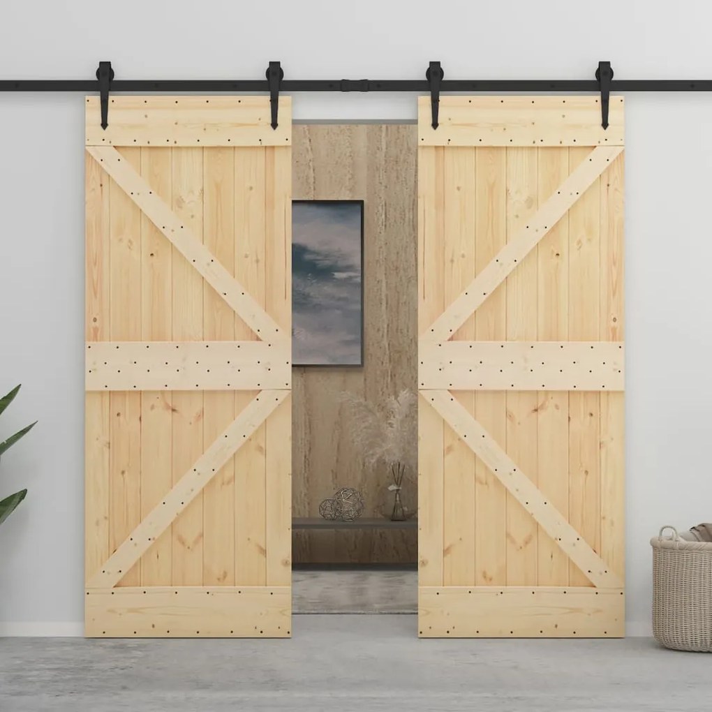 3057589 vidaXL Porta de correr com ferragens 90x210 cm madeira de pinho maciça