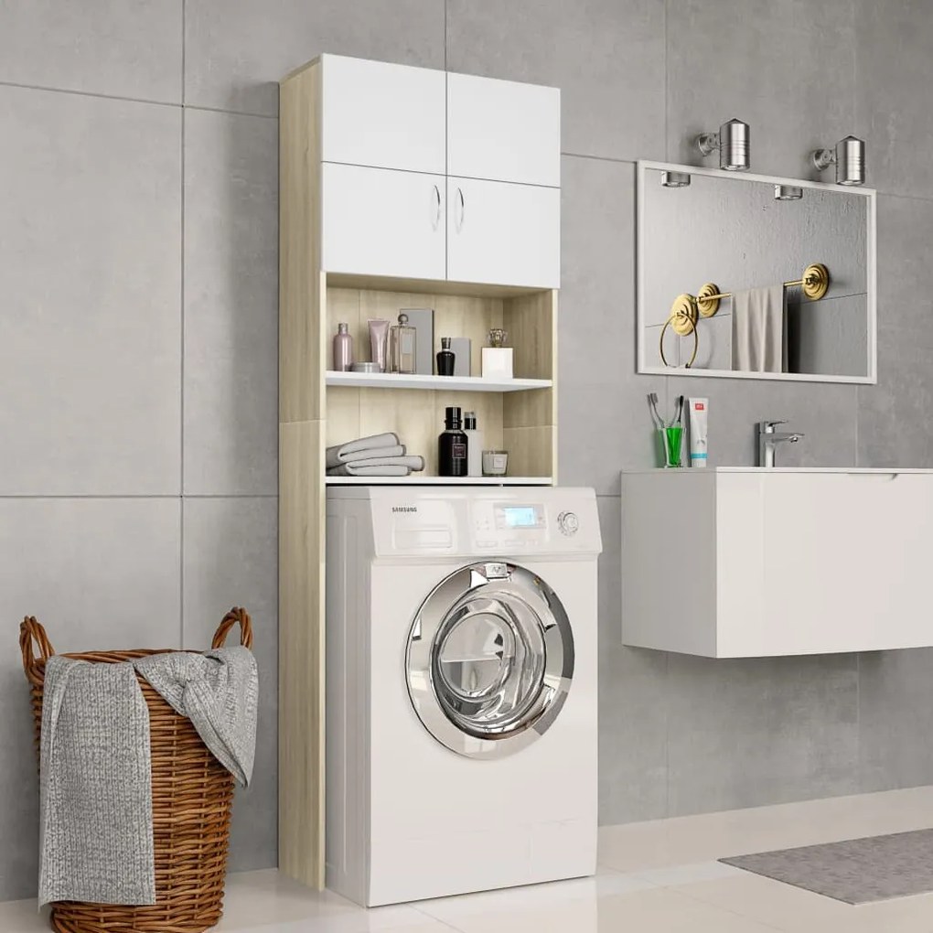 800032 vidaXL Armário máquina de lavar roupa 64x25,5x190cm branco e carvalho