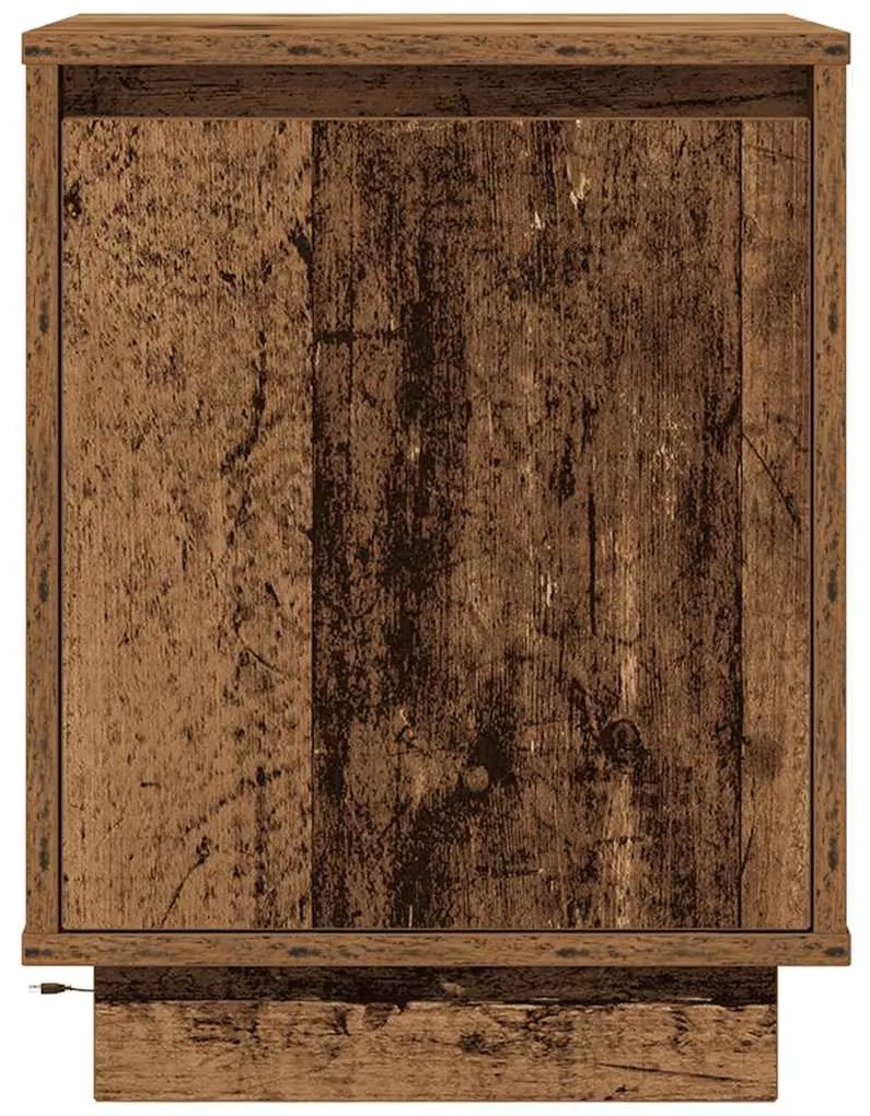 Mesa de cabeceira com luzes LED 38x34x50 cm madeira velha
