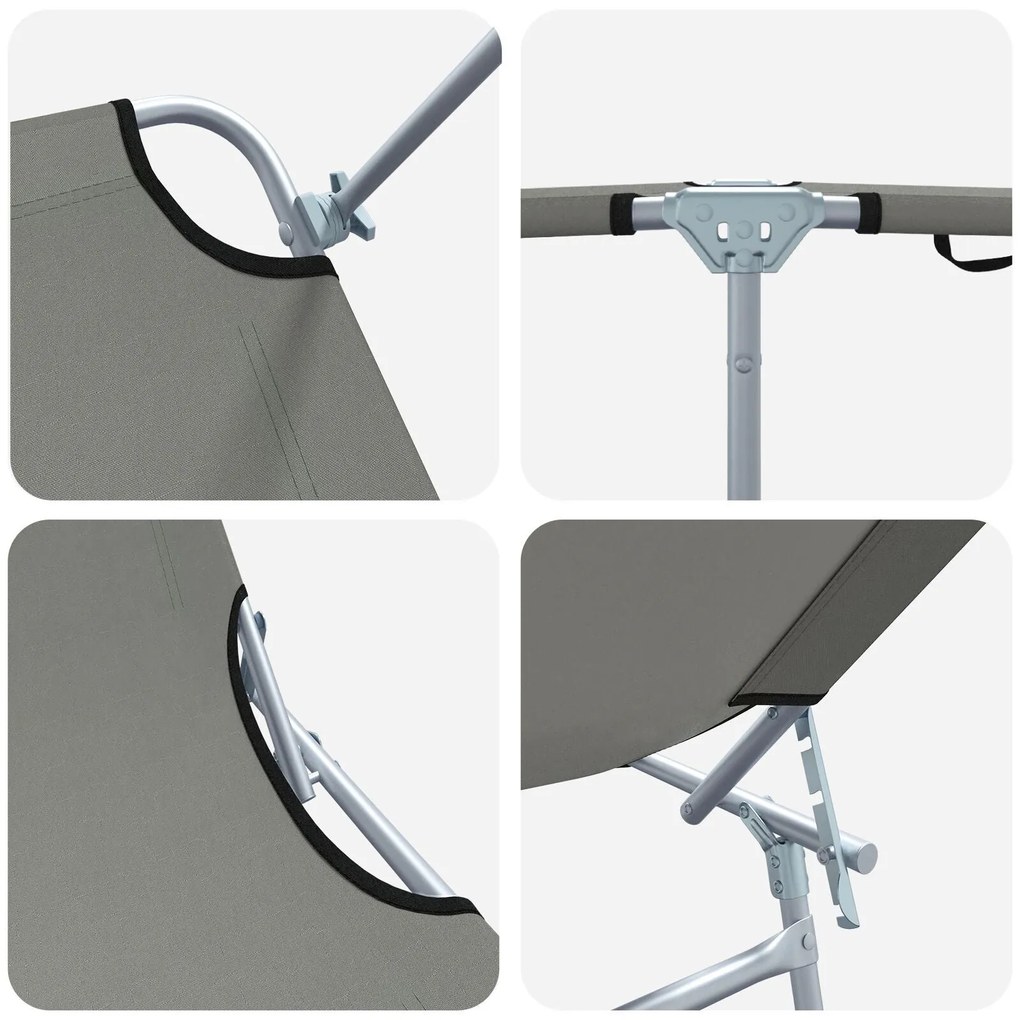 Espreguiçadeiras dobráveis 2 pcs com toldo em tecido Oxford cinza 600D