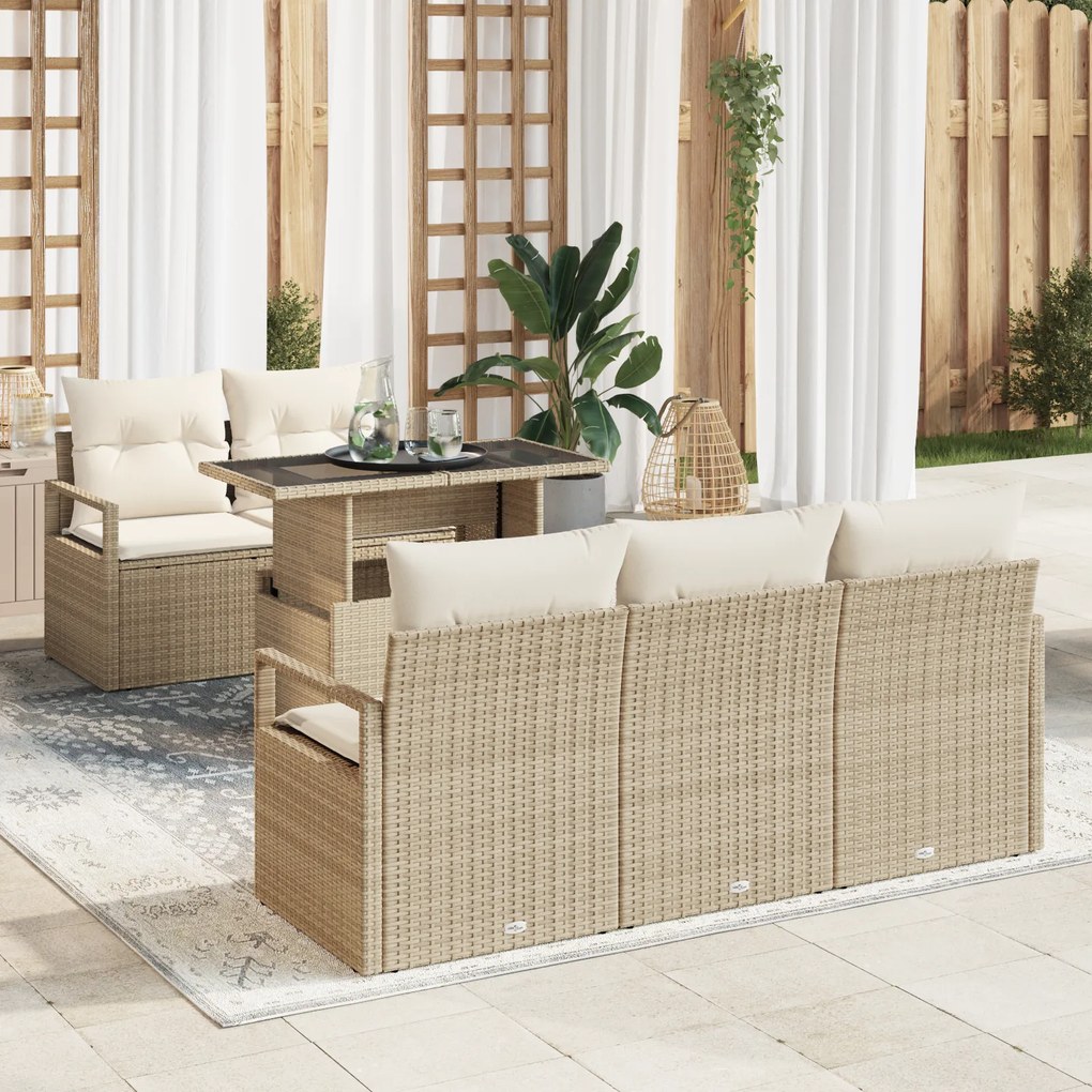 Conjunto de Sofá de Jardim vidaXL 6 Peças com Almofadas Bege Rattan Sintético