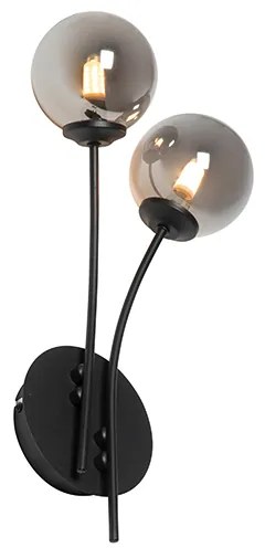 Candeeiro de parede moderno preto 2 luzes com vidro fumê - Atenas Rústico