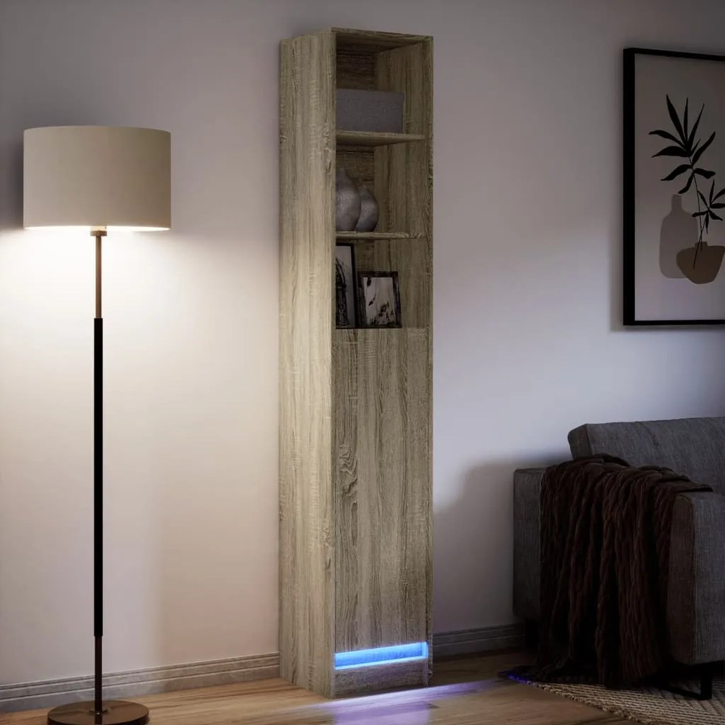 Aparador com luzes LED derivados de madeira carvalho sonoma