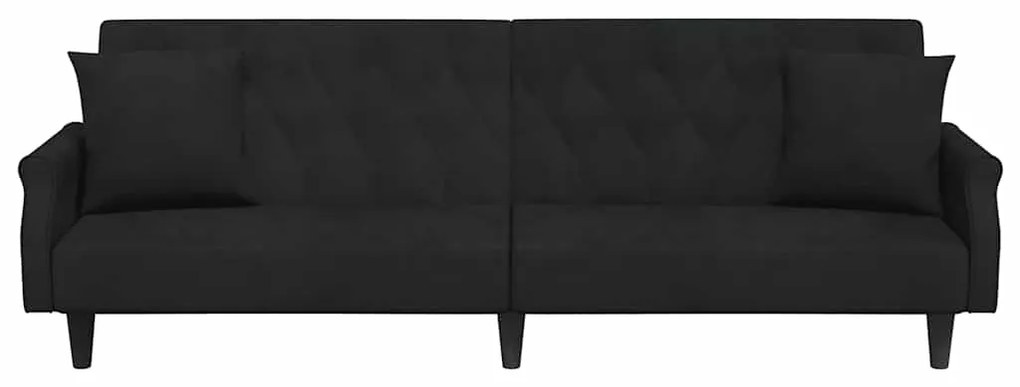 Sofá-cama com apoio de braços veludo preto