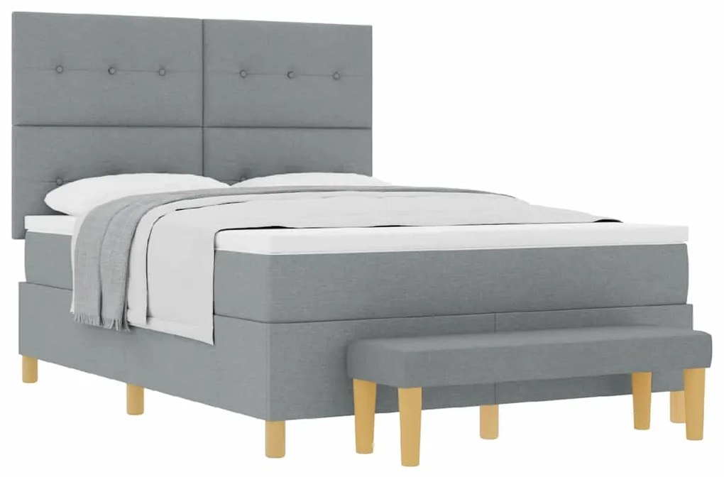 Cama Box Spring vidaXL com Colchão e Banco Cinza Claro 140x190 cm Teci