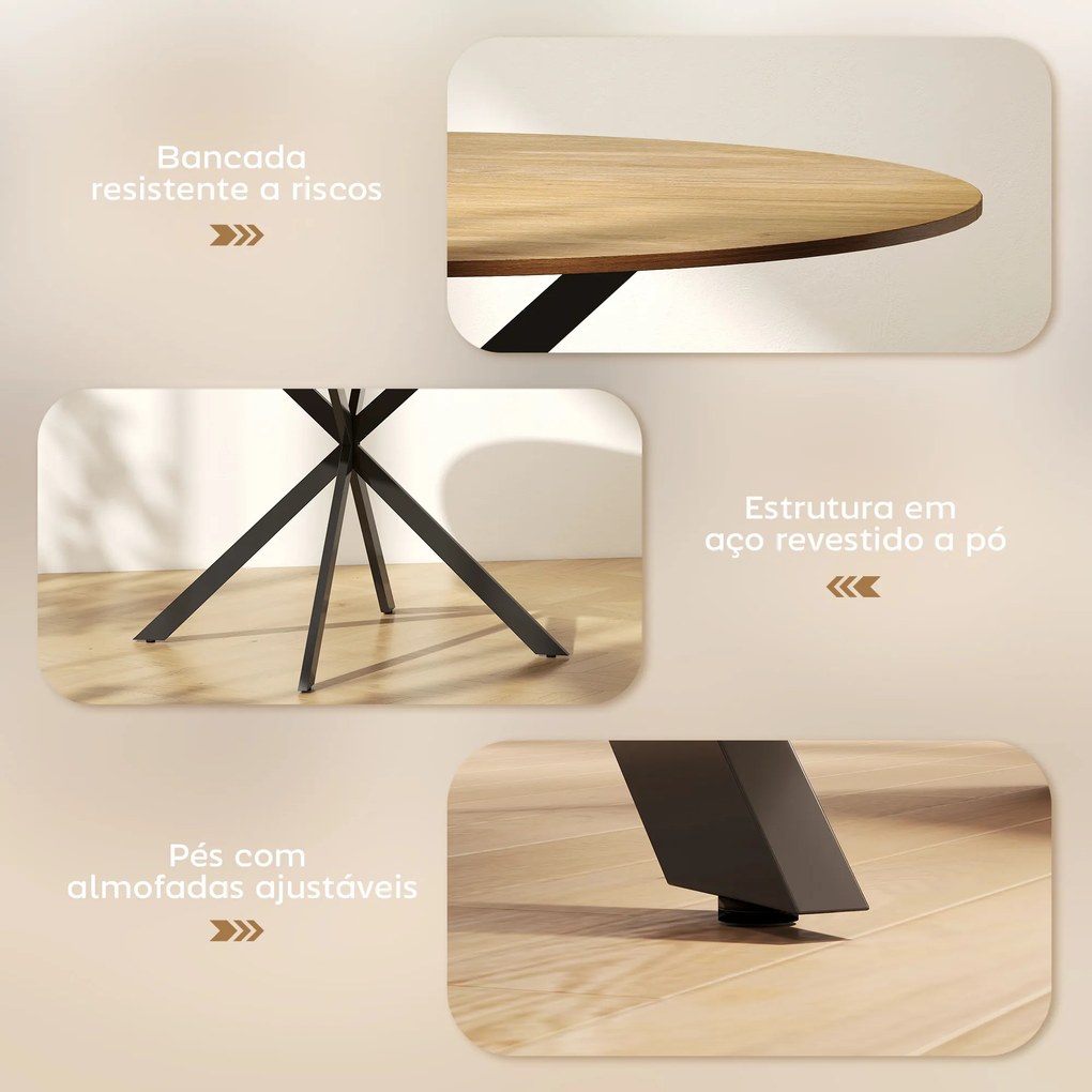 Mesa de Refeição Redonda (CADEIRAS NÃO INCLUIDAS) para 4 Pessoas Mesa de Cozinha Industrial com Estrutura de Aço Ø120x75 cm Castanha